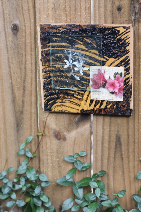 Azelea Enverre Collage by Caitlin Waugh | Glass, plant, reclaimed wood, flooring glue, cut tacks
Azelea Enverre Collage